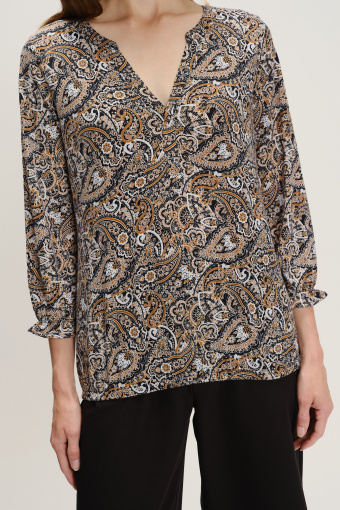 Dzianinowy top z nadrukiem paisley i rękawem 3/4