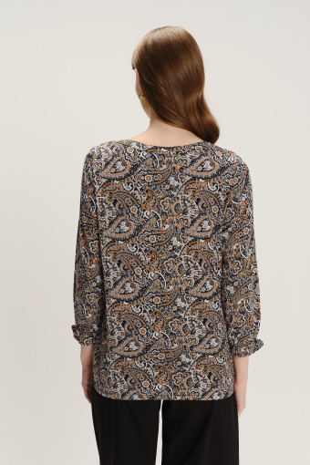 Dzianinowy top z nadrukiem paisley i rękawem 3/4