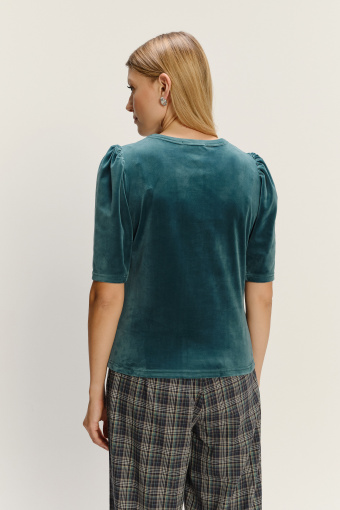 Turkusowy top z bufiastymi rękawami