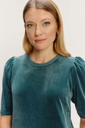 Turkusowy top z bufiastymi rękawami