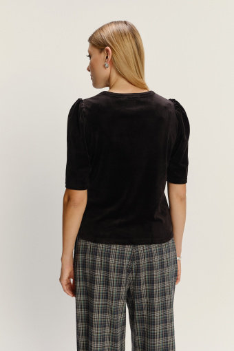 Czarny efektowny top z krótkimi bufiastymi rękawami