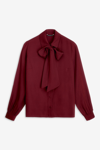 Elegancka bordowa bluzka z wiązaniem