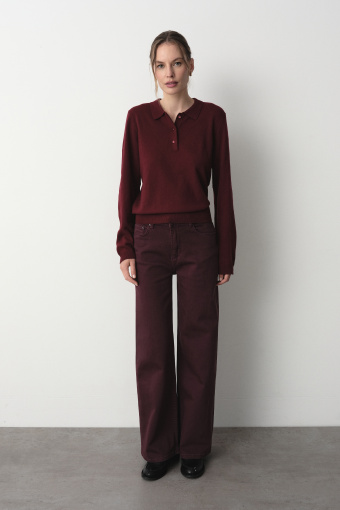Bordowe jeansy wide leg