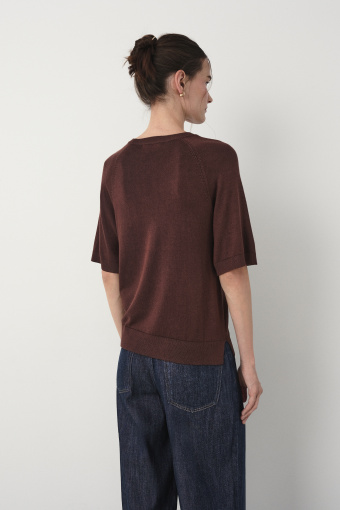 Luźny brązowy sweter z krótkim rękawem