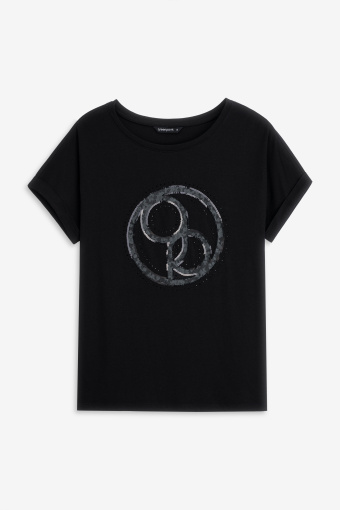 Czarny t-shirt z grafiką z przodu