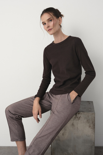 Bawełniany longsleeve w kolorze ciemnobrązowym 