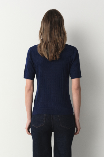 Granatowy sweter z kołnierzykiem polo