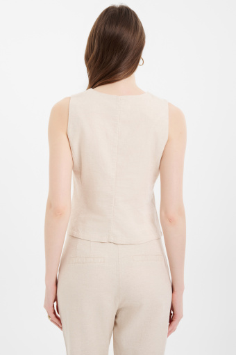 Lniana beżowa kamizelka