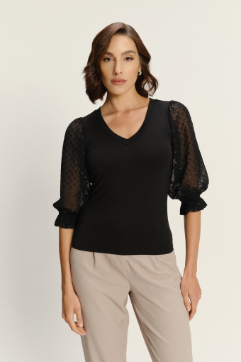 Efektowny top z bufiastymi rękawami i dekoltem w V