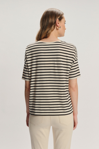 Kremowy top z drobne kontrastowe paski