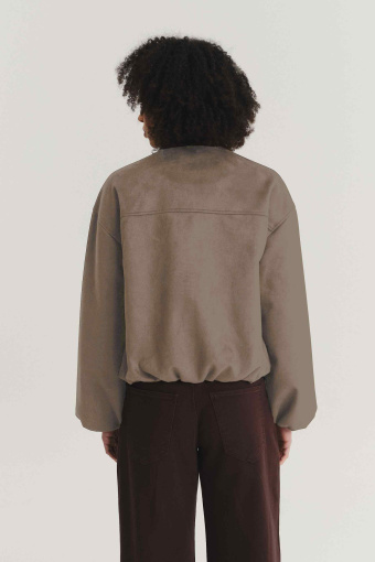 Krótka kurtka z imitacji zamszu ciemny beż