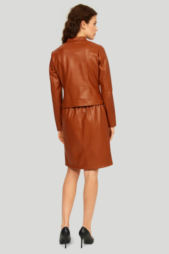 Krótki żakiet z ekologicznej skóry, jasny brąz