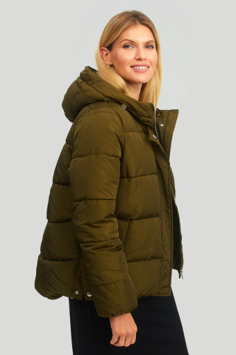 Krótka kurtka z kapturem w kolorze khaki