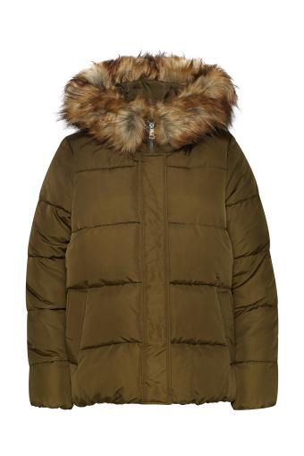 Krótka kurtka z kapturem w kolorze khaki