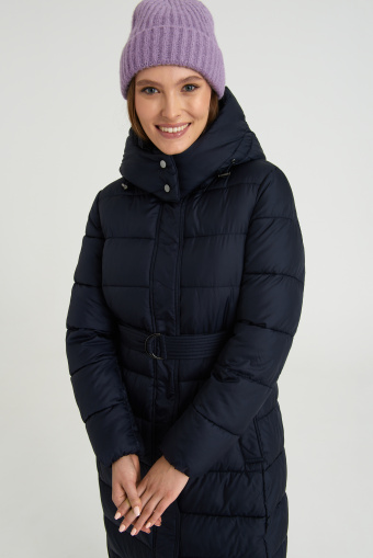 Pikowany płaszcz z kapturem w granatowym kolorze Pikowany płaszcz z kapturem w granatowym kolorze