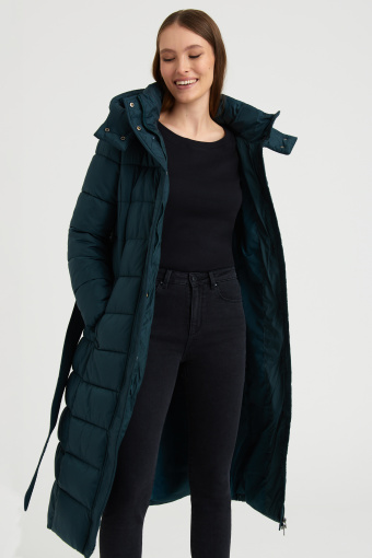 Długa ciemnozielona kurtka
