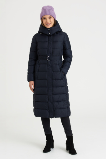 Pikowany płaszcz z kapturem w granatowym kolorze Pikowany płaszcz z kapturem w granatowym kolorze