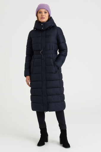 Pikowany płaszcz z kapturem w granatowym kolorze Pikowany płaszcz z kapturem w granatowym kolorze