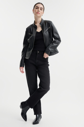 Czarna kurtka typu biker z imitacji skóry 