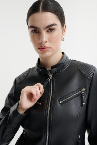 Czarna kurtka typu biker z imitacji skóry 