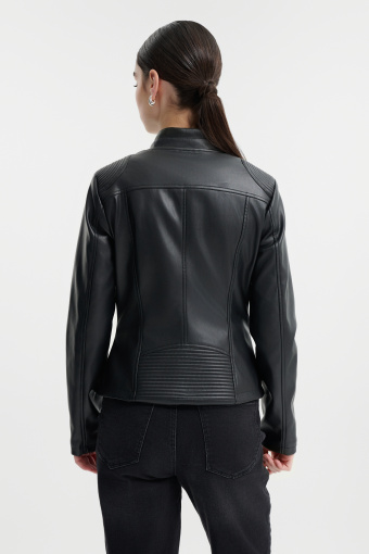 Czarna kurtka typu biker z imitacji skóry 