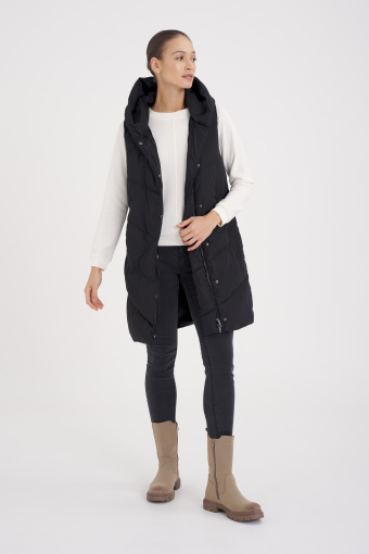 Czarna, pikowana kamizelka z kapturem