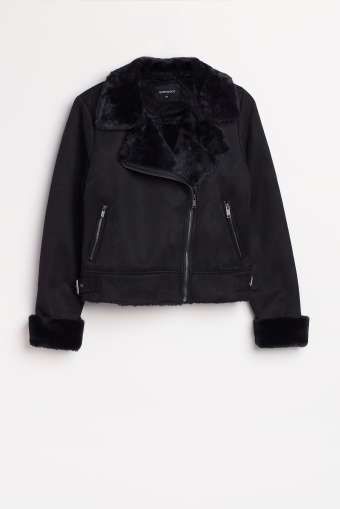 Czarny kożuch biker