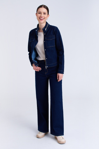 Granatowa jeansowa kurtka ze stójką