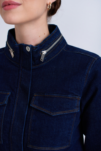 Granatowa jeansowa kurtka ze stójką