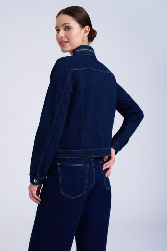 Granatowa jeansowa kurtka ze stójką