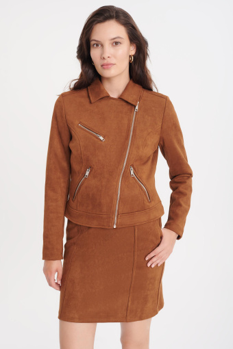 Zamszowa ramoneska z asymetrycznym zamkiem