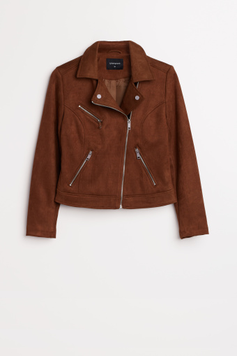 Zamszowa ramoneska z asymetrycznym zamkiem