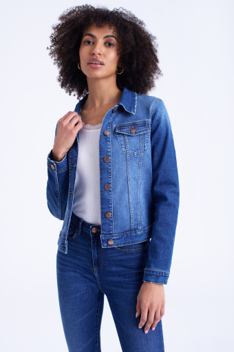 Dopasowana kurtka jeansowa, niebieska