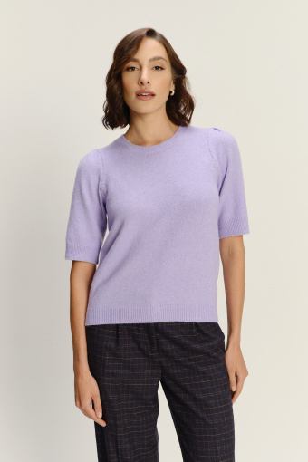 Lawendowy sweter z krótkim rękawem