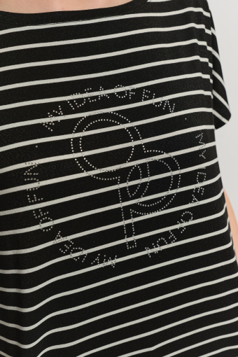 Luźny czarny top z drobne paski