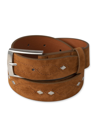 Pasek w kolorze ochry, ozdobne przeszycia