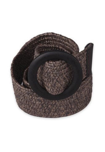 Pleciony pasek z okrągłą klamrą, brązowy