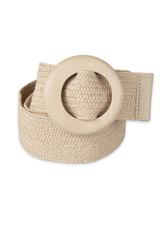 Pleciony, kremowy pasek z okrągłą klamrą