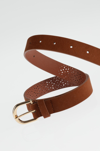 Brązowy pasek ze złotą klamrą