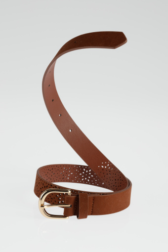 Brązowy pasek ze złotą klamrą