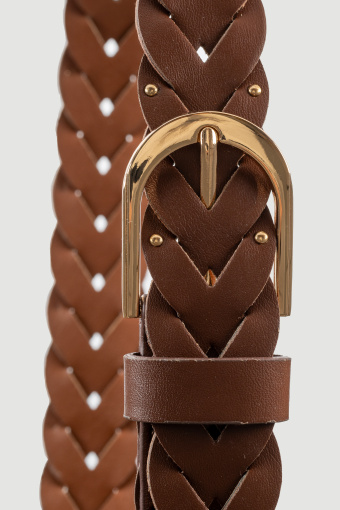 Brązowy pleciony pasek ze złotymi elementami 