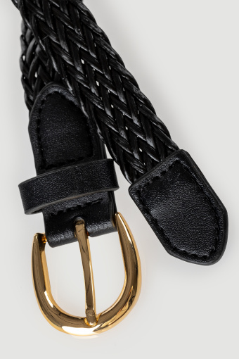 Czarny pleciony pasek ze złotą klamrą 