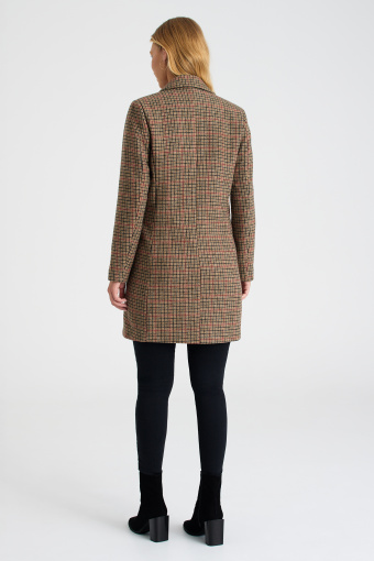 Dwurzędowy płaszcz z nadrukiem w kratę