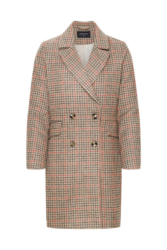 Dwurzędowy płaszcz z nadrukiem w kratę