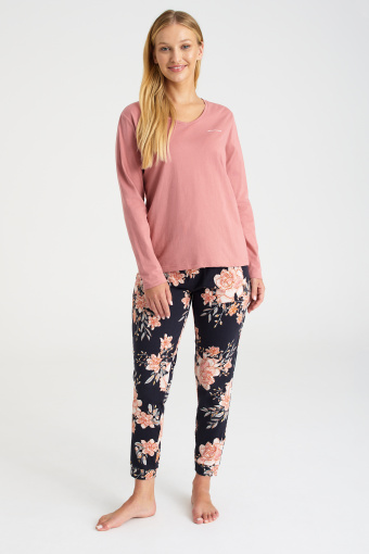 Piżama dwuczęściowa z długim rękawem, nadruk w kwiaty Piżama dwuczęściowa z długim rękawem, nadruk w kwiaty