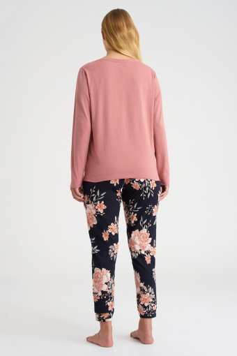 Piżama dwuczęściowa z długim rękawem, nadruk w kwiaty Piżama dwuczęściowa z długim rękawem, nadruk w kwiaty