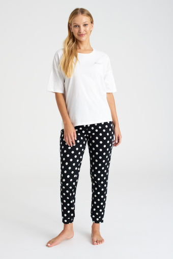 Bawełniana, dwuczęściowa piżama z nadrukiem w groszki