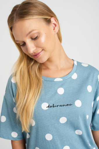 Błękitna koszula nocna w nadruk w kropki Błękitna koszula nocna w nadruk w kropki