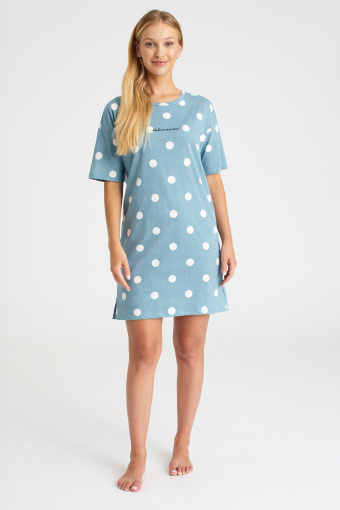 Błękitna koszula nocna w nadruk w kropki Błękitna koszula nocna w nadruk w kropki