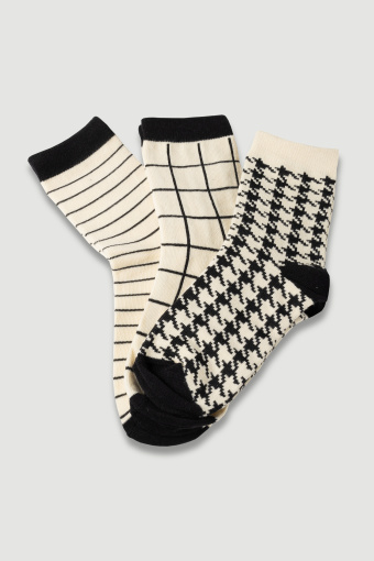 Zestaw trzech par czarno-kremowych skarpet 